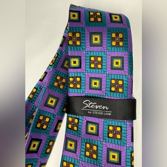 NEW Steven Land Men’s Tie with Double Sided Matching Pocket Square - Picture 3 of 11